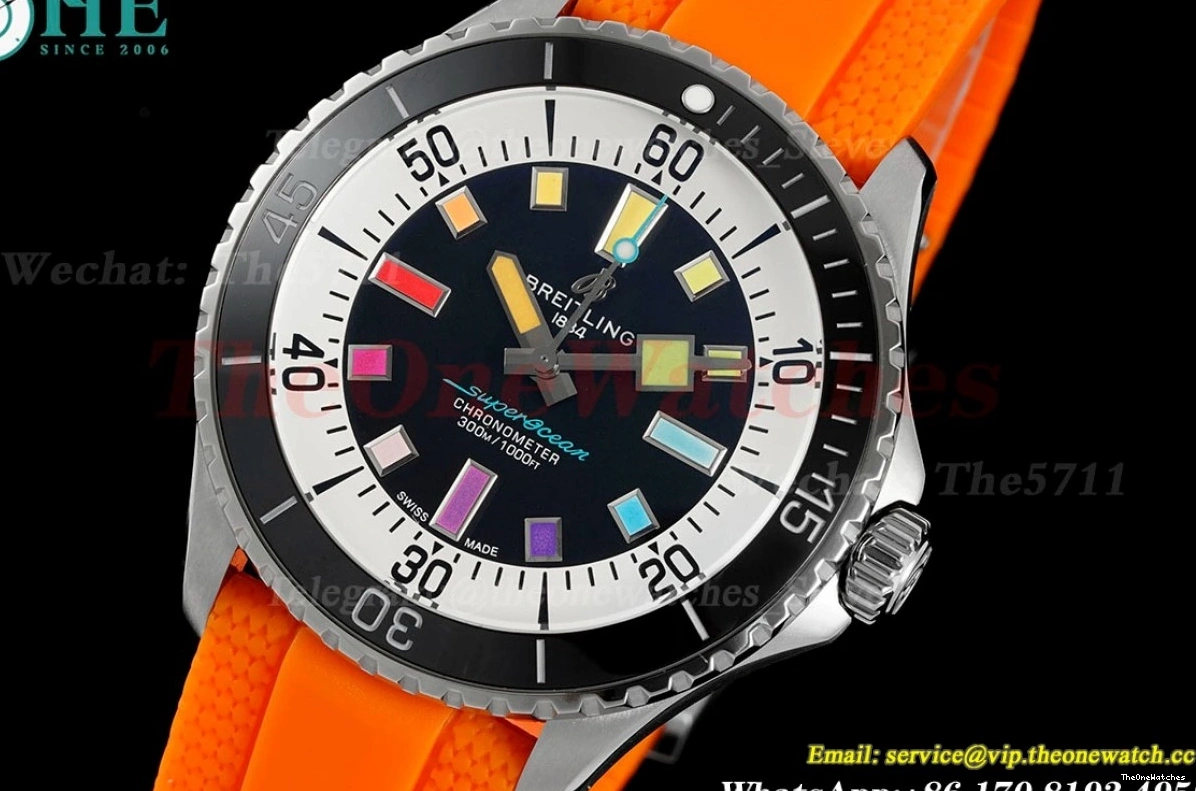 Rubber Colorful Orange A2824 Dial on TF SS RU Superocean 42mm Strap 0324